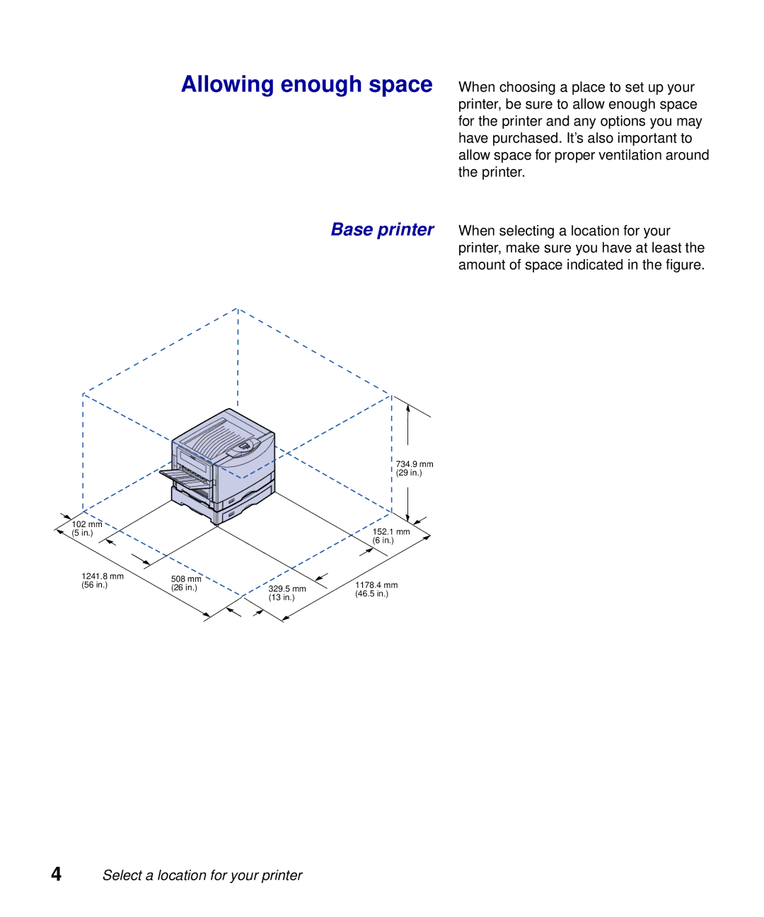 Lexmark S510-2222-00 setup guide Select a location for your printer 