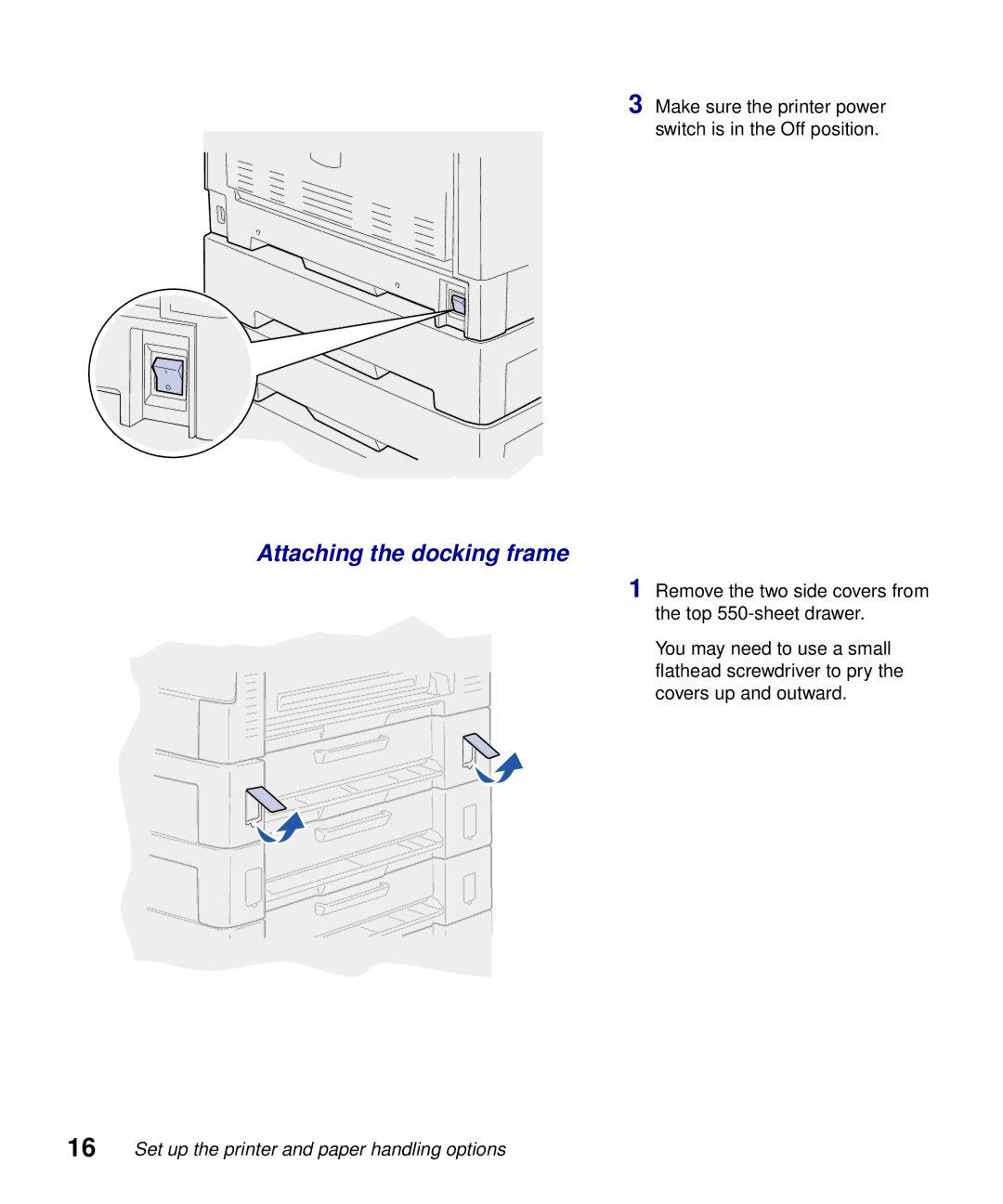 Lexmark S510-2222-00 setup guide Attaching the docking frame 