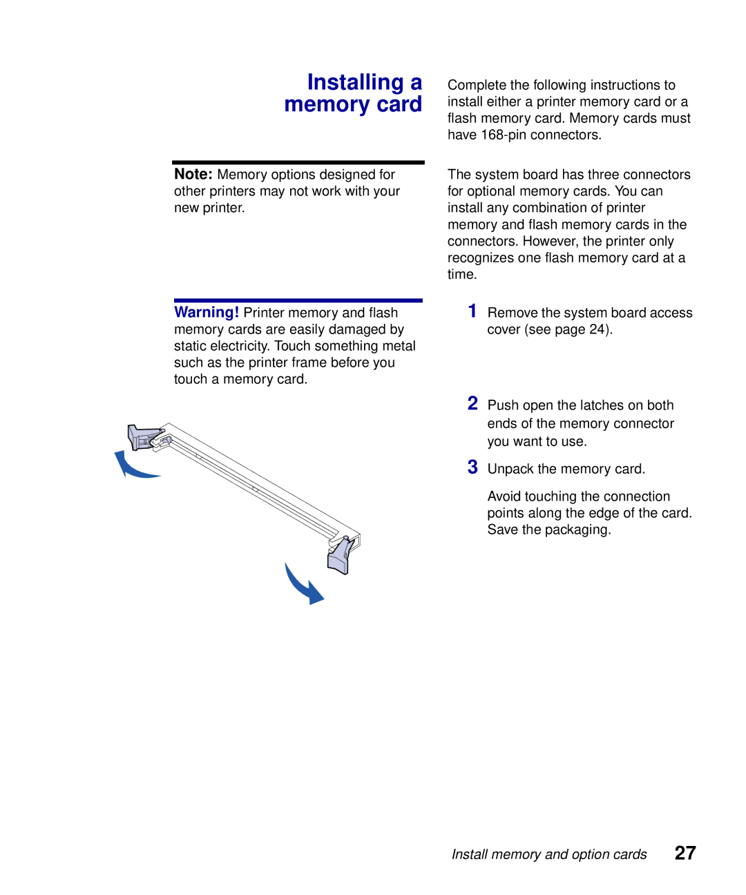 Lexmark S510-2222-00 setup guide Installing a memory card 