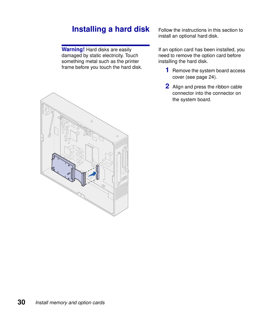 Lexmark S510-2222-00 setup guide Installing a hard disk 