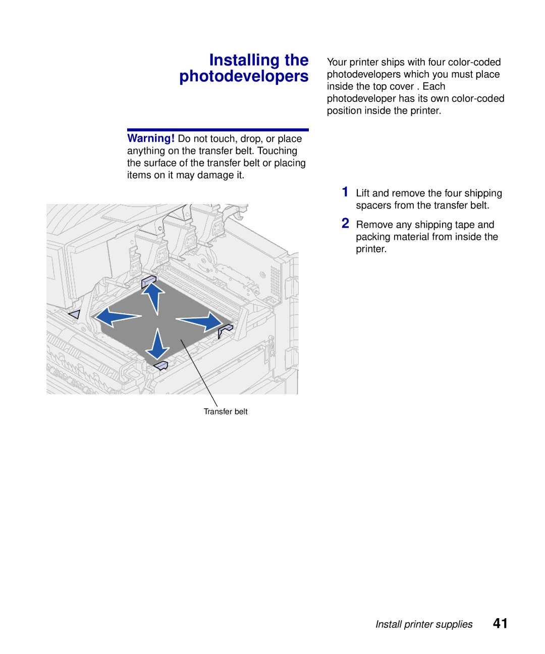 Lexmark S510-2222-00 setup guide Installing the photodevelopers 