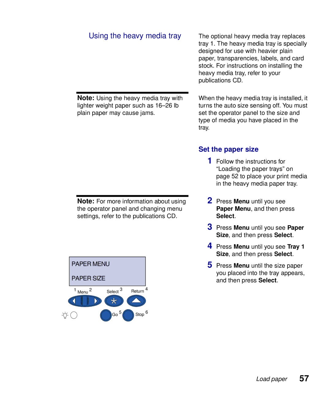 Lexmark S510-2222-00 setup guide Using the heavy media tray, Set the paper size 