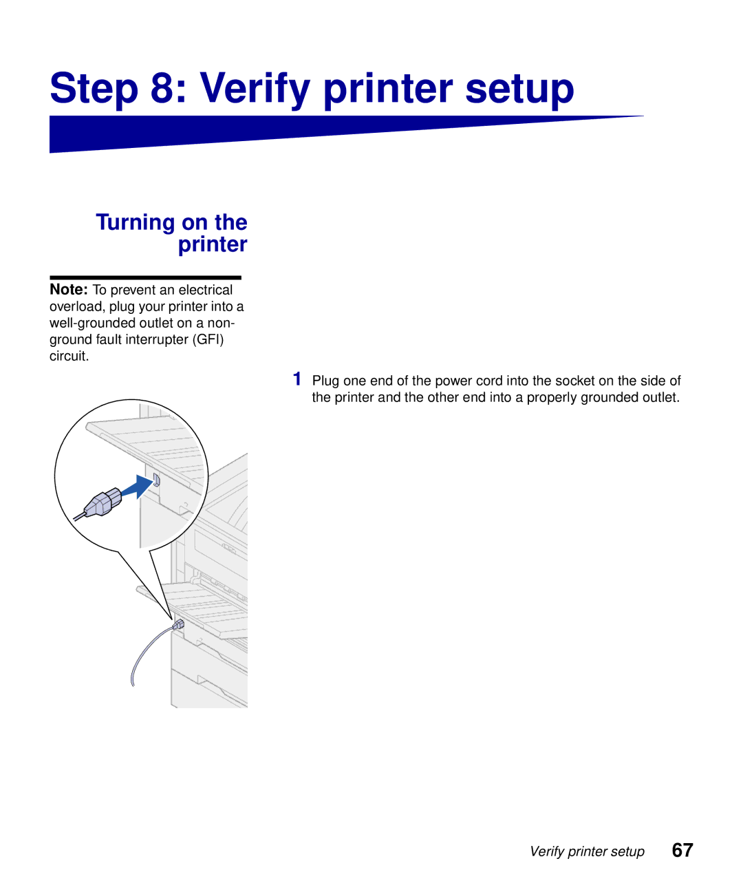 Lexmark S510-2222-00 setup guide Verify printer setup, Turning on the printer 