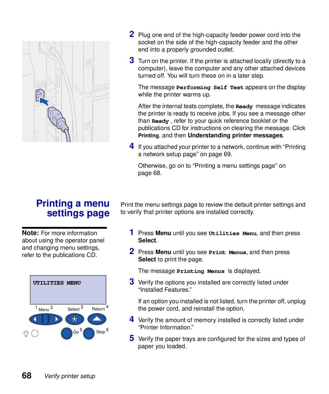 Lexmark S510-2222-00 setup guide Printing a menu settings, Utilities Menu 