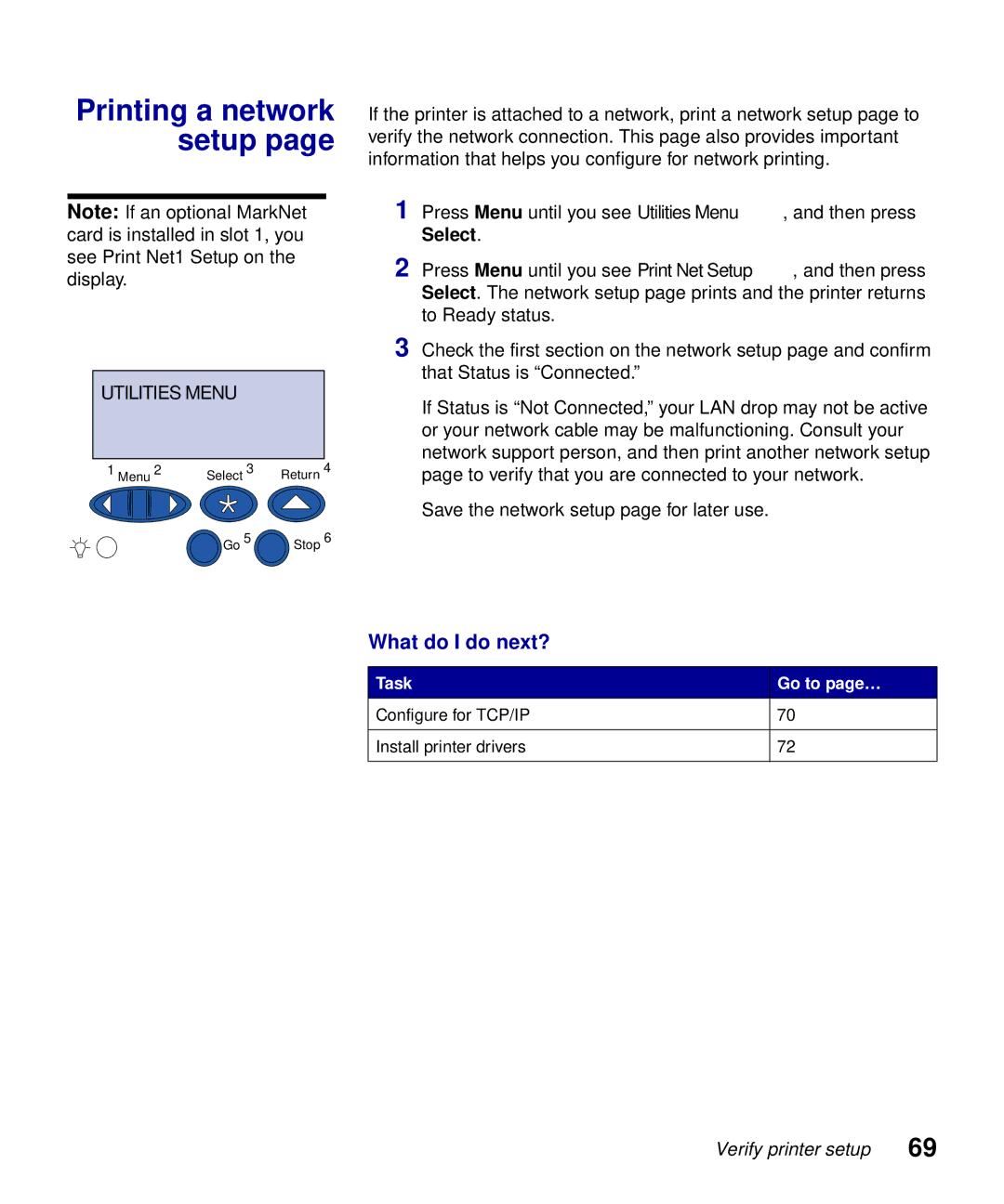 Lexmark S510-2222-00 setup guide Printing a network setup 