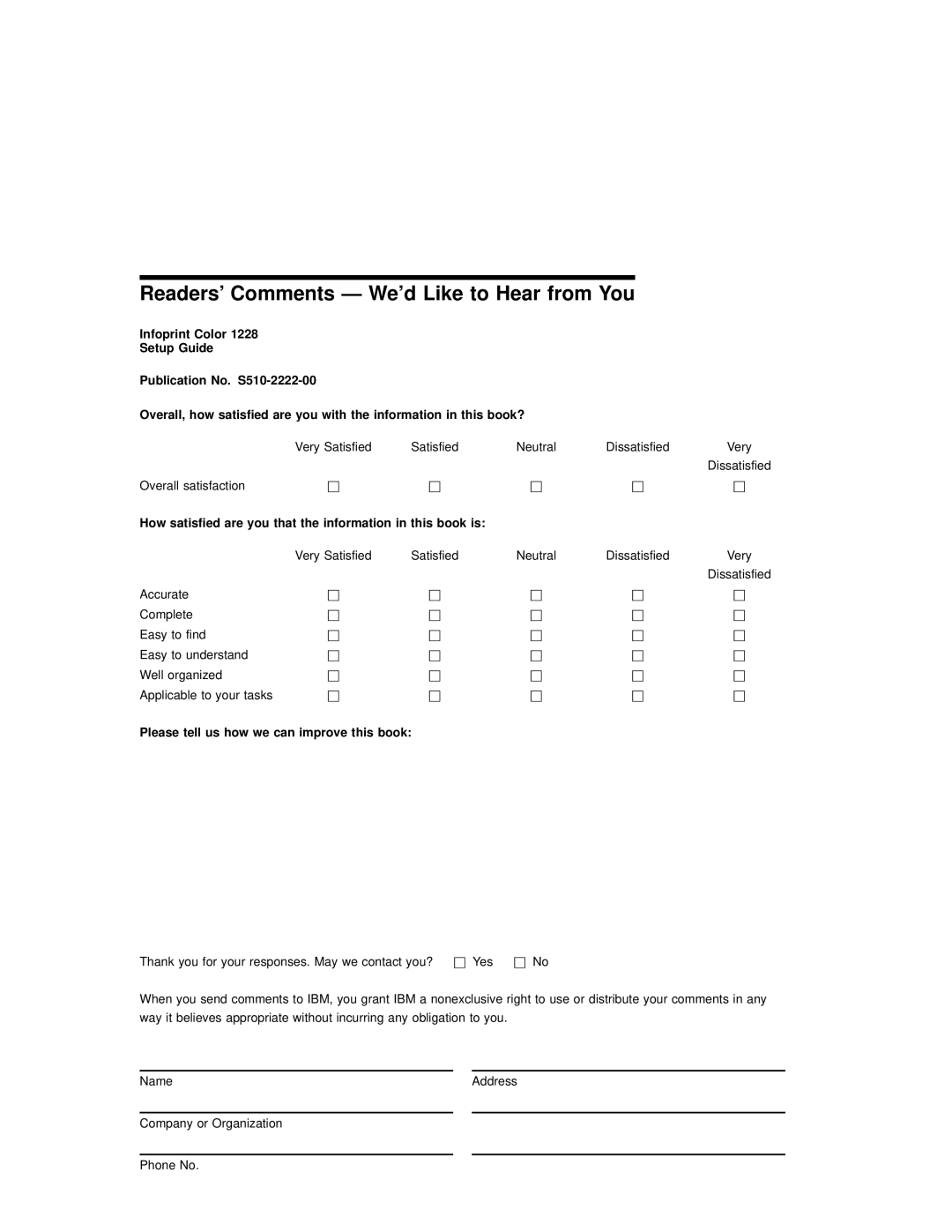 Lexmark S510-2222-00 setup guide Readers’ Comments We’d Like to Hear from You 