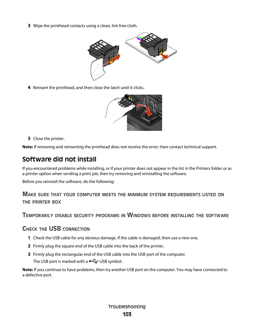 Lexmark S600 Series manual Software did not install, 103 