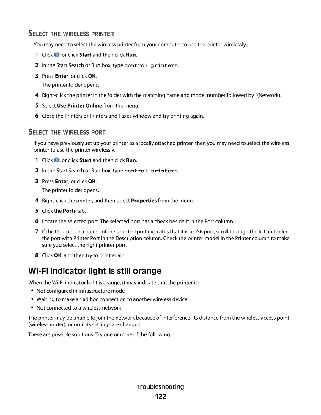 Lexmark S600 Series manual 122, Select the Wireless Printer, Select the Wireless Port 