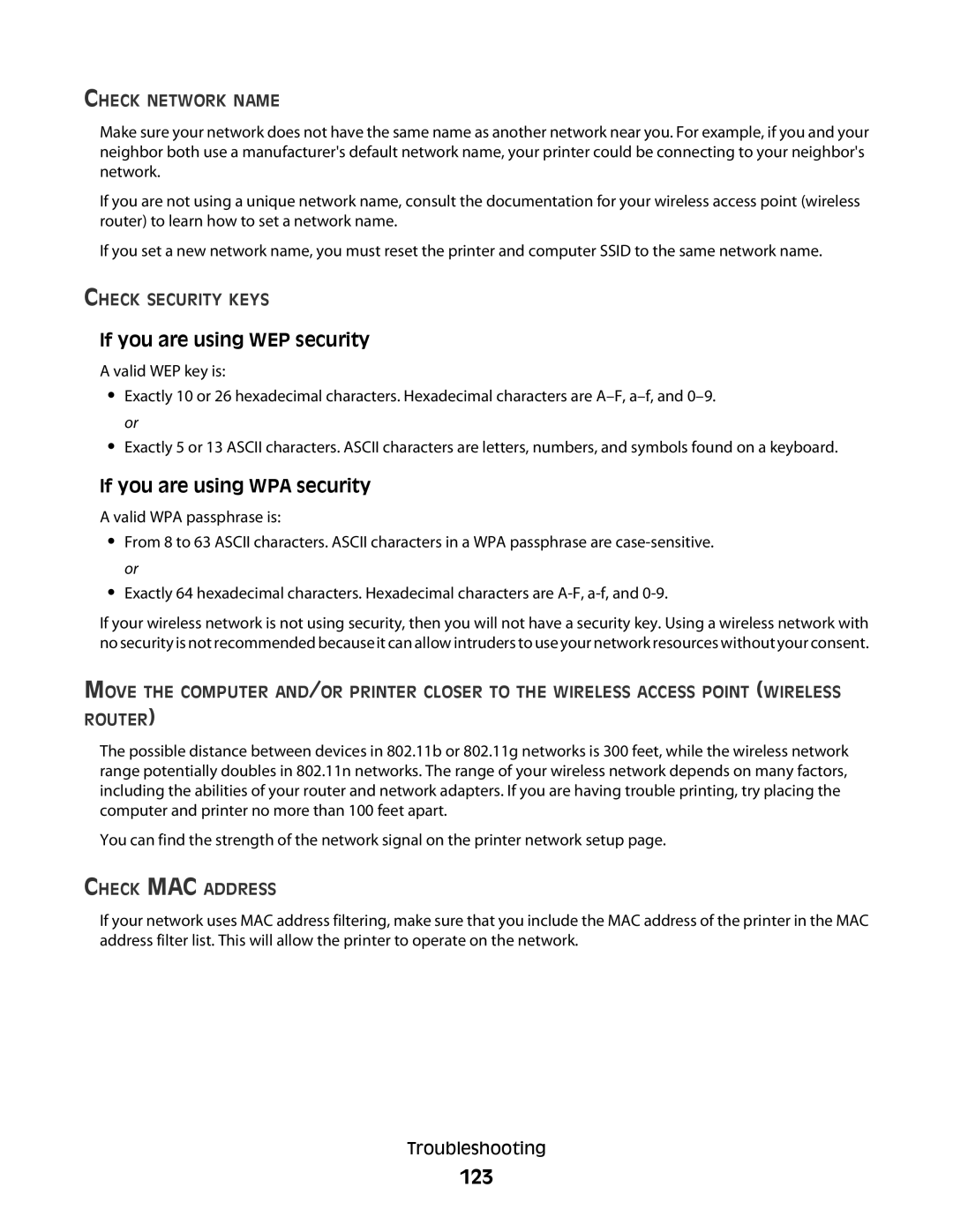 Lexmark S600 Series manual 123, If you are using WEP security, If you are using WPA security 