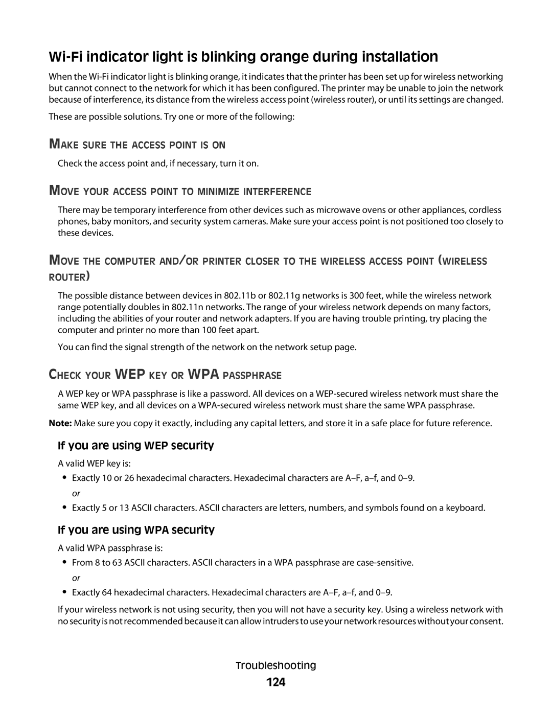 Lexmark S600 Series manual 124, Make Sure the Access Point is on, Move Your Access Point to Minimize Interference 