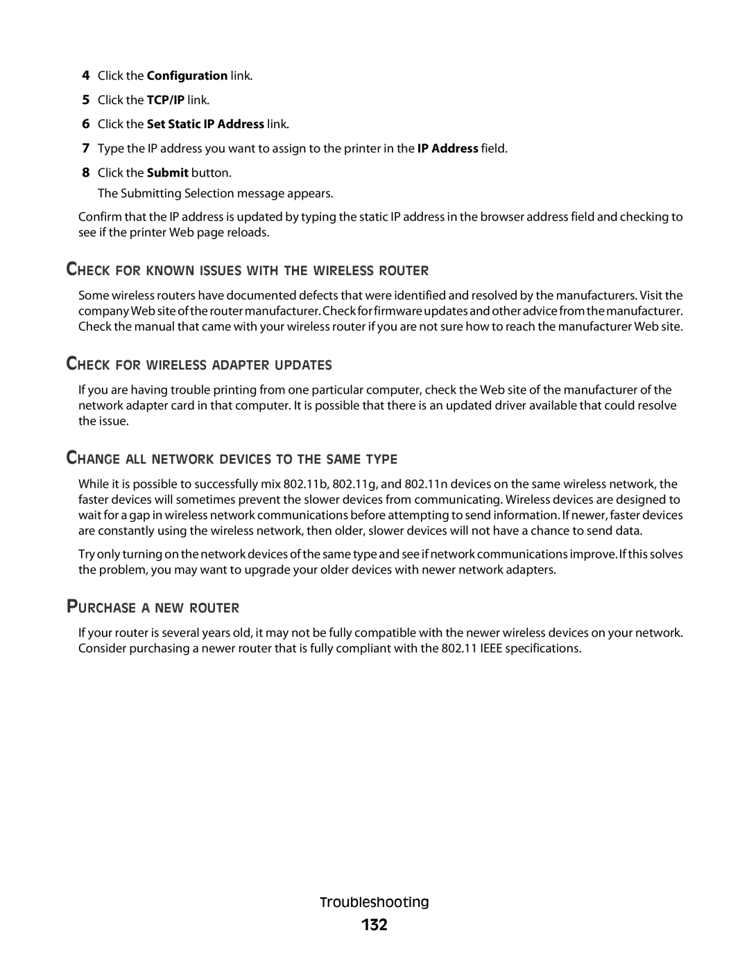 Lexmark S600 Series manual 132, Check for Known Issues with the Wireless Router, Check for Wireless Adapter Updates 