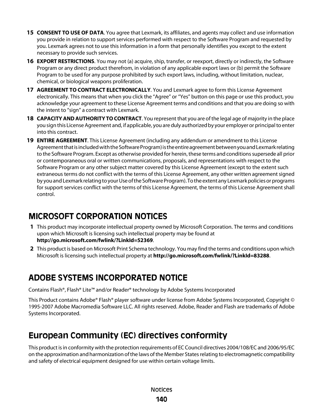 Lexmark S600 Series manual European Community EC directives conformity, 140 