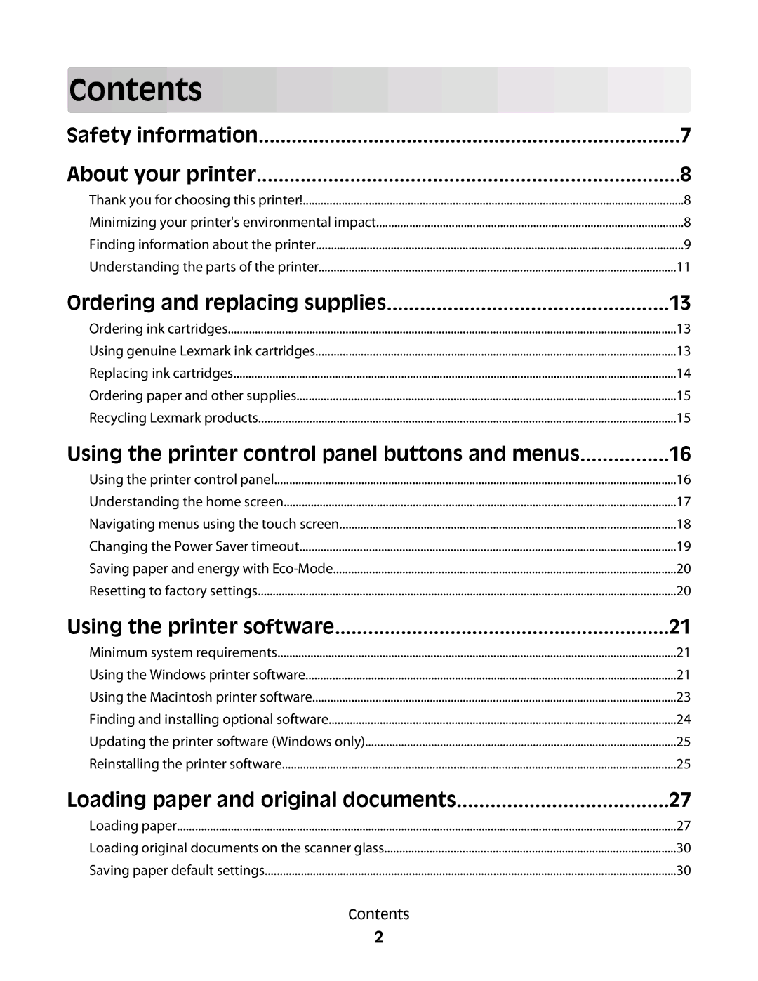 Lexmark S600 Series manual Contents 