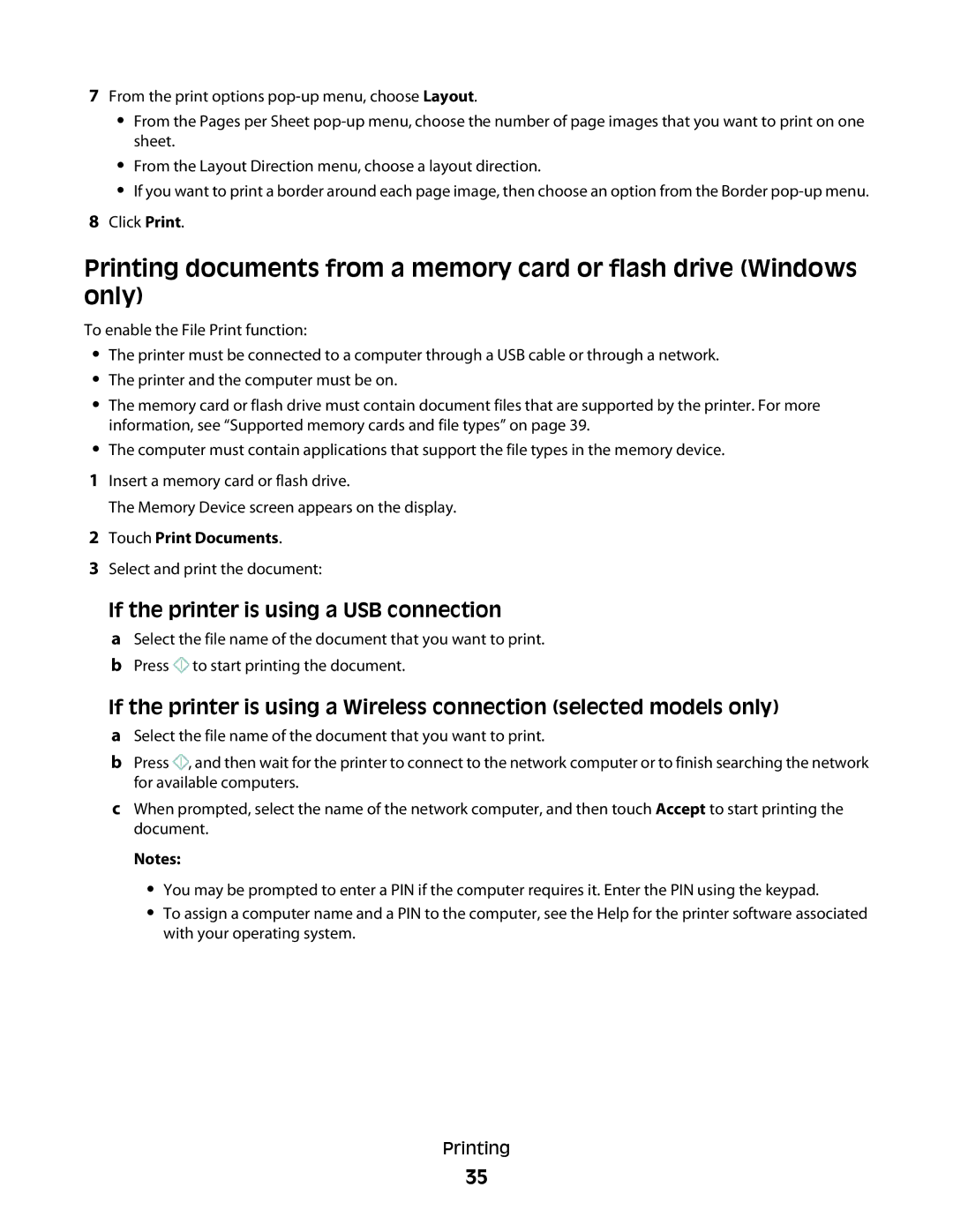 Lexmark S600 Series manual If the printer is using a USB connection, Touch Print Documents 