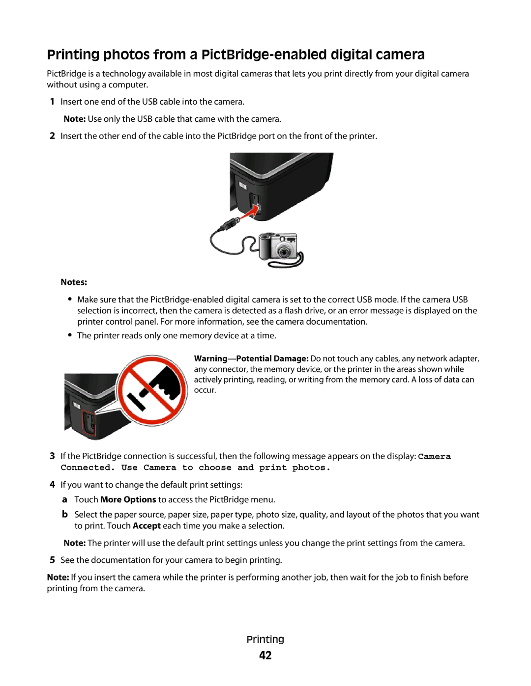 Lexmark S600 Series manual Printing photos from a PictBridge-enabled digital camera 