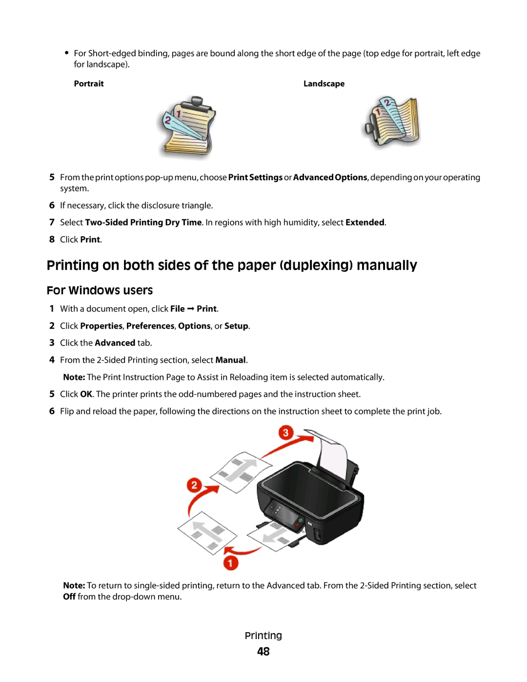 Lexmark S600 Series Printing on both sides of the paper duplexing manually, For Windows users 