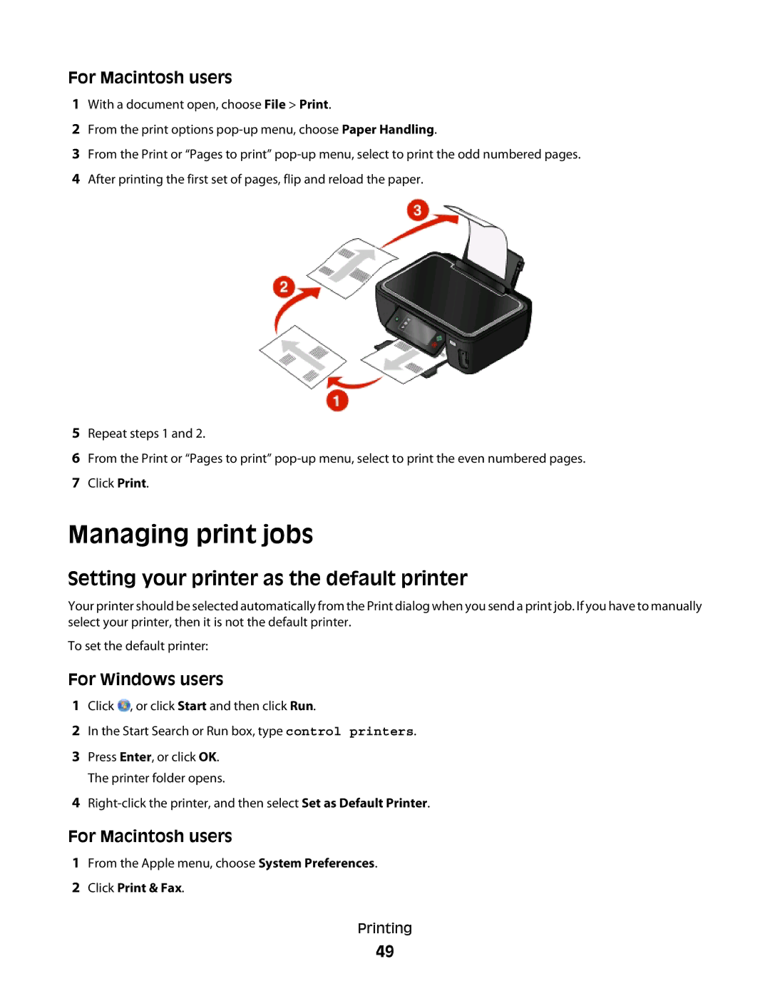 Lexmark S600 Series manual Managing print jobs, Setting your printer as the default printer, Click Print & Fax 