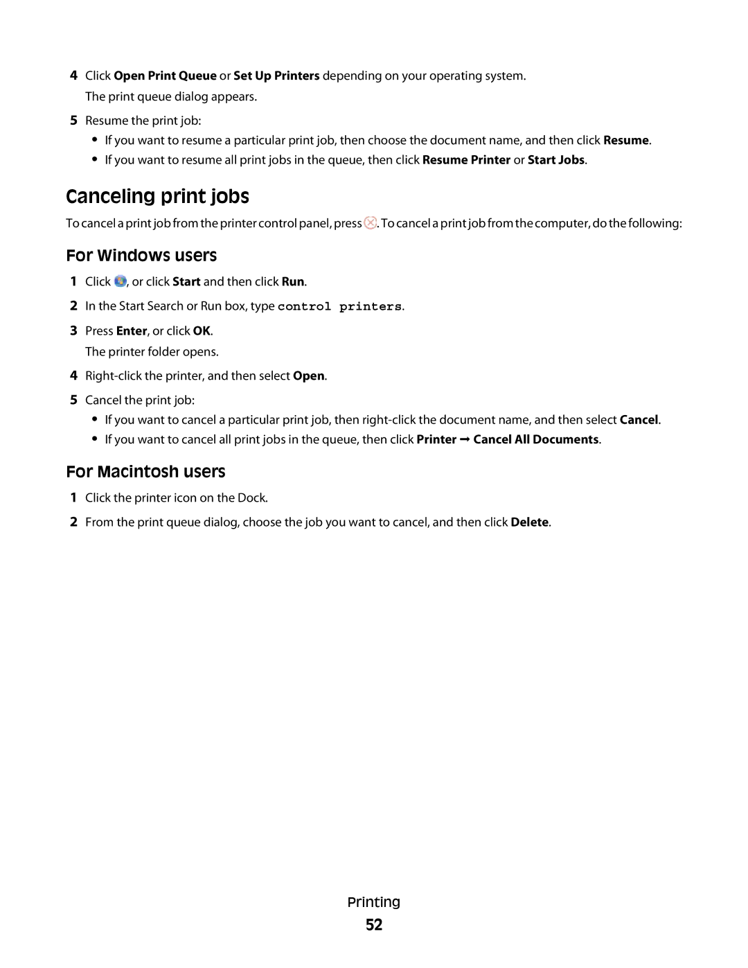 Lexmark S600 Series manual Canceling print jobs 