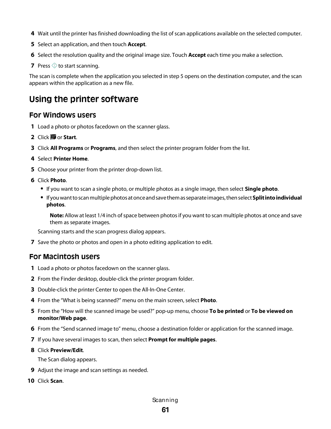 Lexmark S600 Series manual Using the printer software, Click Preview/Edit 