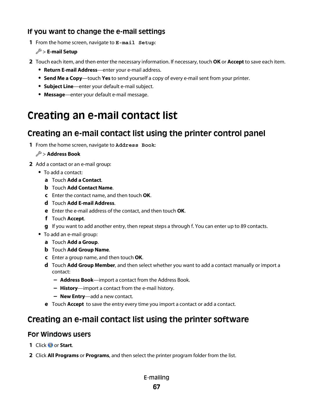 Lexmark S600 Series Creating an e-mail contact list using the printer software, Touch Add a Group Touch Add Group Name 