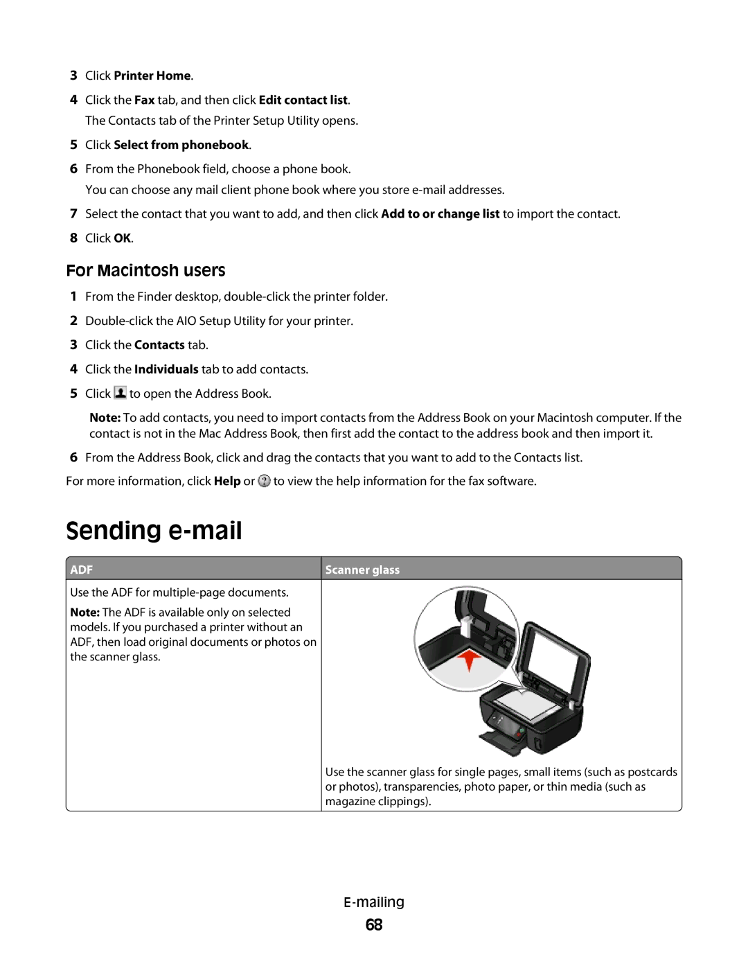 Lexmark S600 Series manual Sending e-mail, Click Printer Home, Click Select from phonebook 