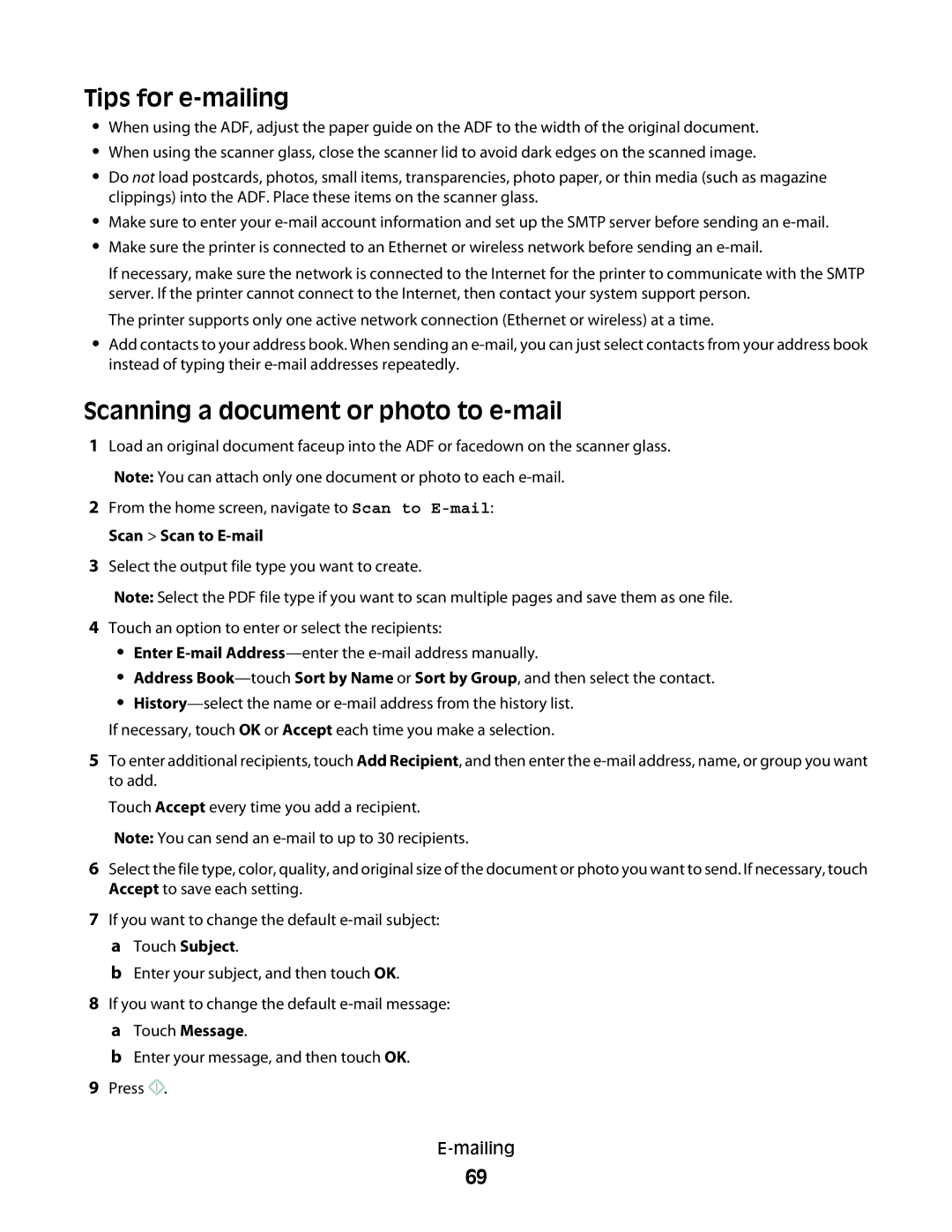 Lexmark S600 Series manual Tips for e-mailing, Scanning a document or photo to e-mail 