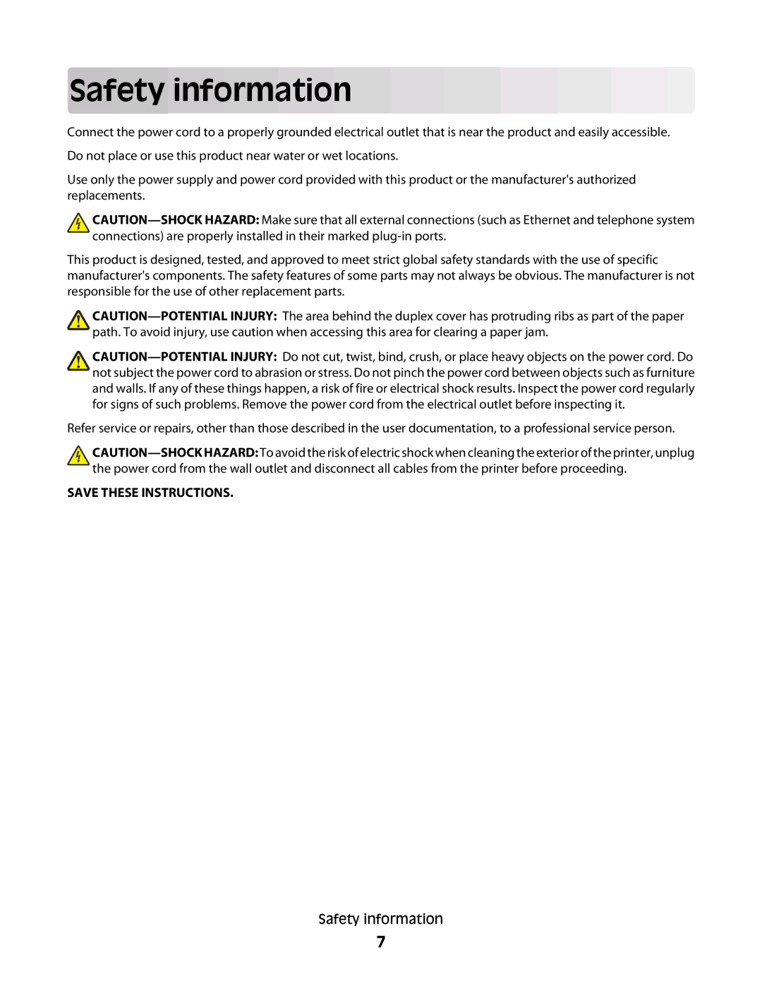 Lexmark S600 Series manual Safety information 