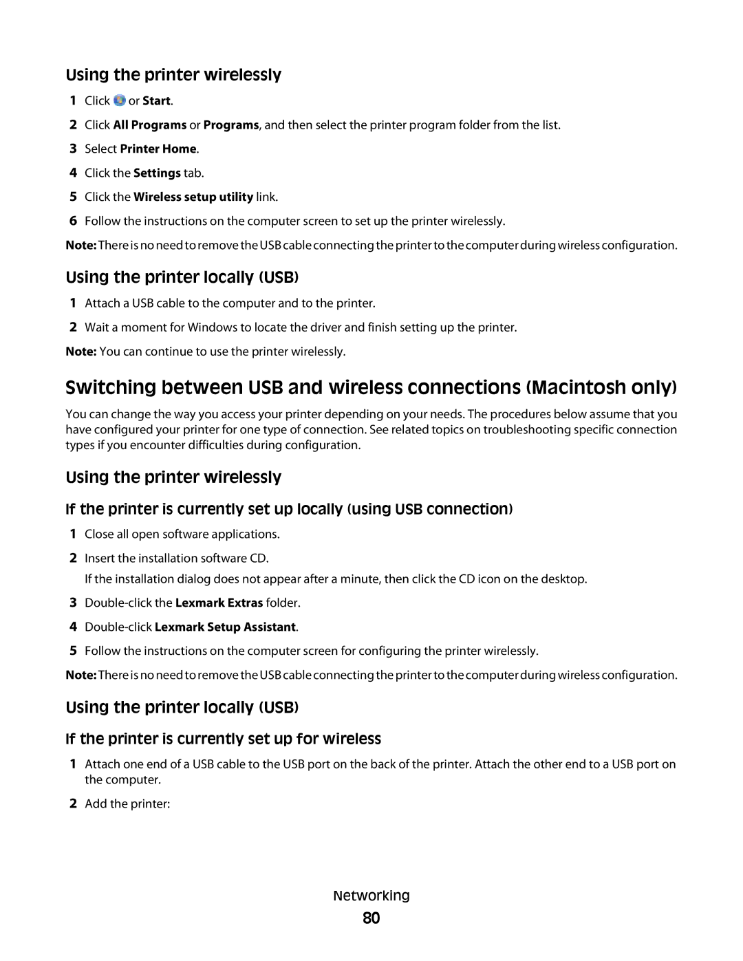 Lexmark S600 Series manual Using the printer wirelessly, Using the printer locally USB, Double-clickLexmark Setup Assistant 