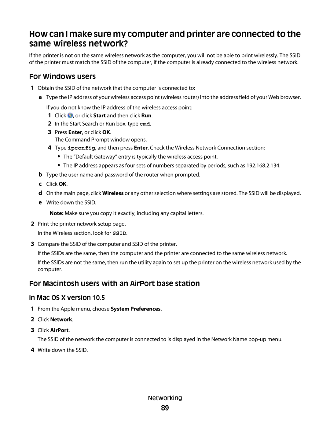 Lexmark S600 Series manual For Windows users, For Macintosh users with an AirPort base station 