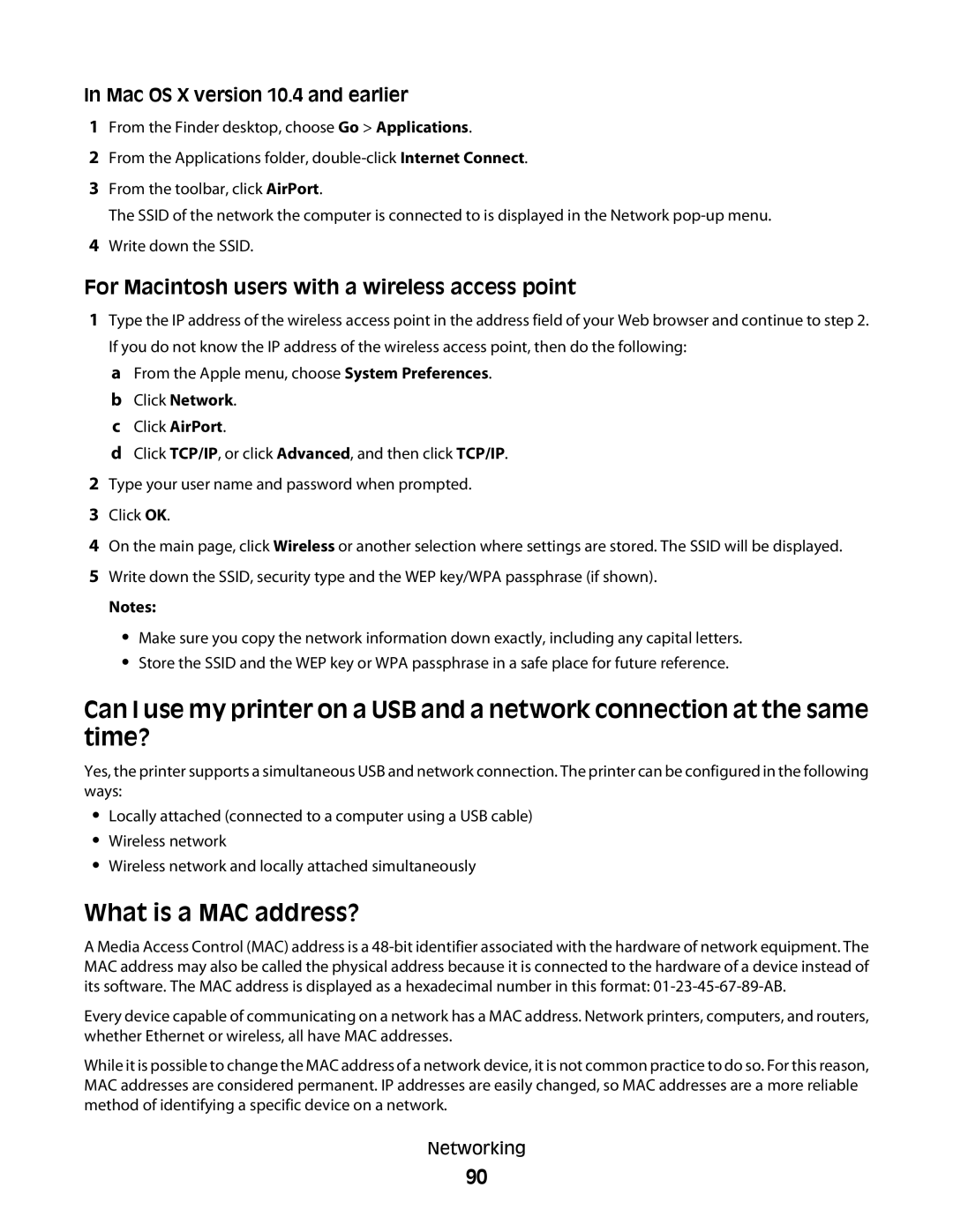 Lexmark S600 Series manual What is a MAC address?, For Macintosh users with a wireless access point 