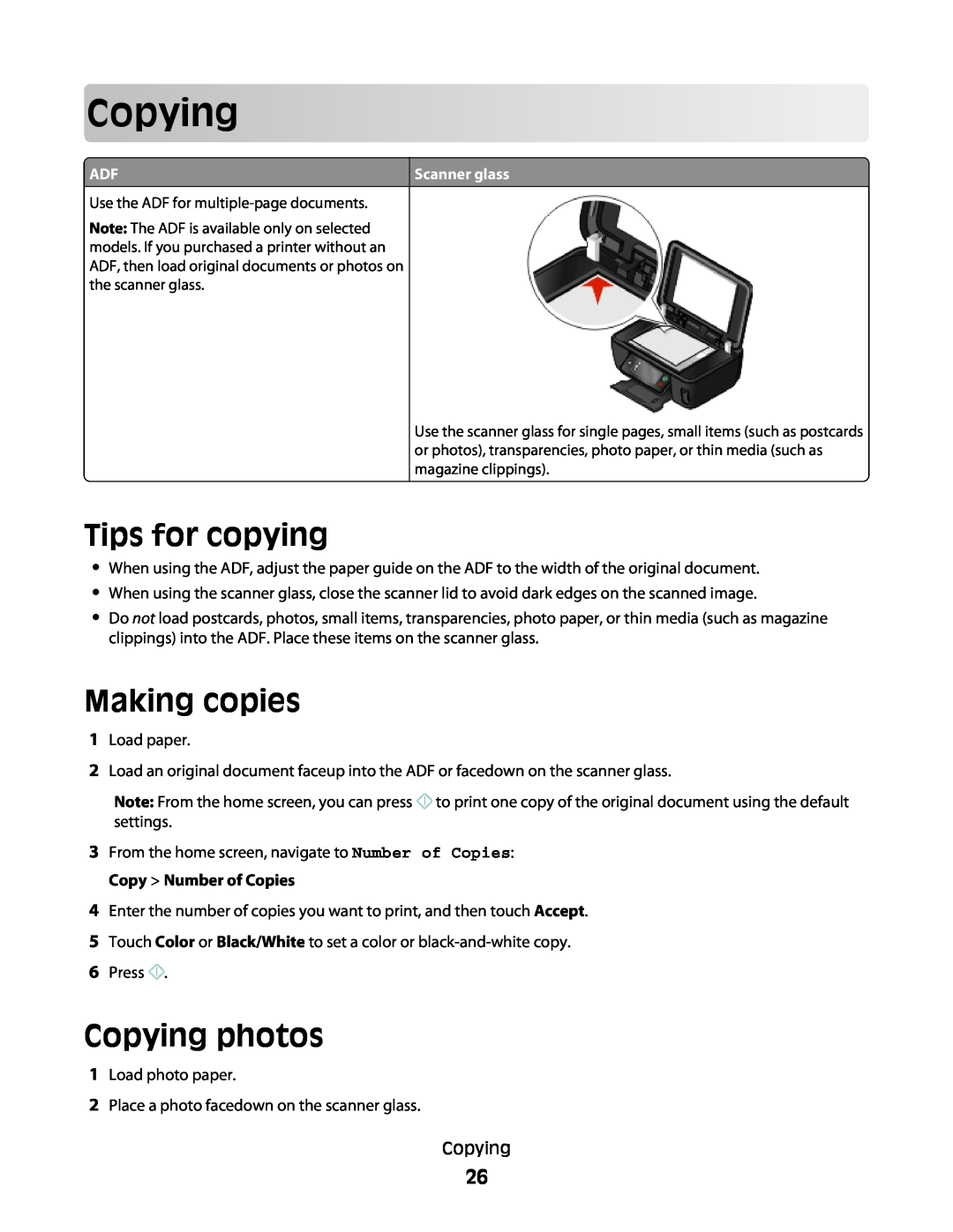 Lexmark S600 manual Tips for copying, Making copies, Copying photos 