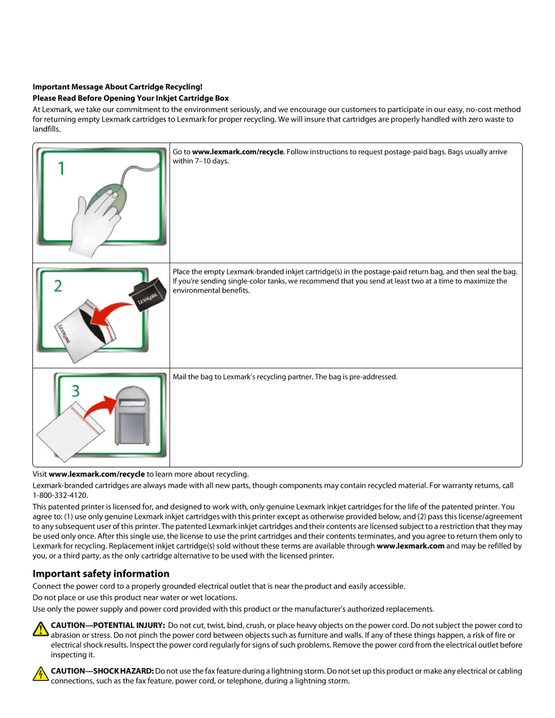 Lexmark S600 manual Important safety information 