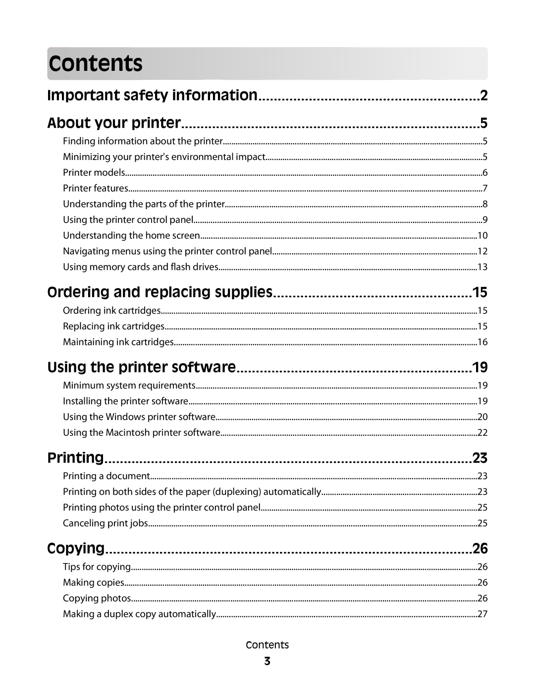 Lexmark S600 manual Contents 