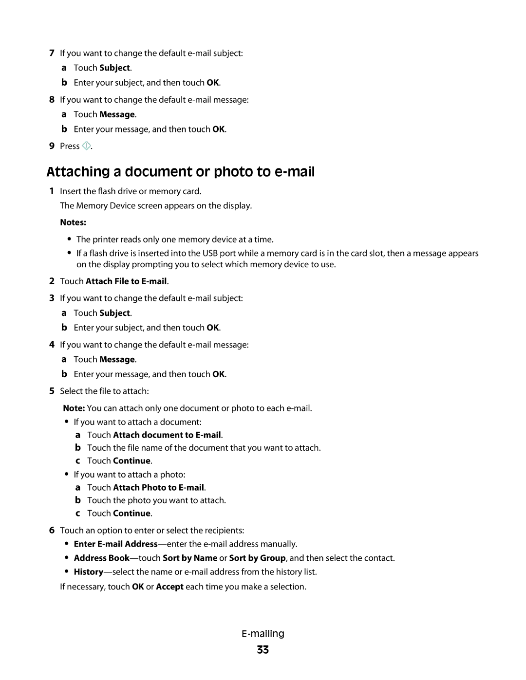 Lexmark S600 manual Attaching a document or photo to e-mail, Touch Attach File to E-mail 