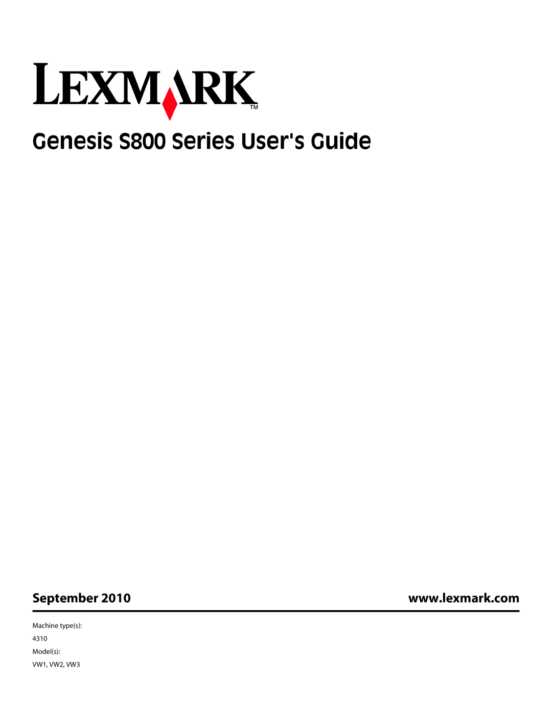 Lexmark manual Genesis S800 Series Users Guide, September 