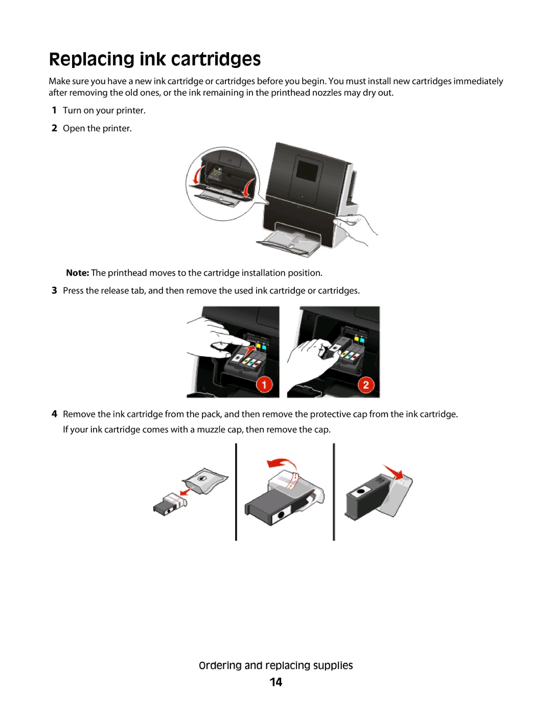 Lexmark S800 manual Replacing ink cartridges 