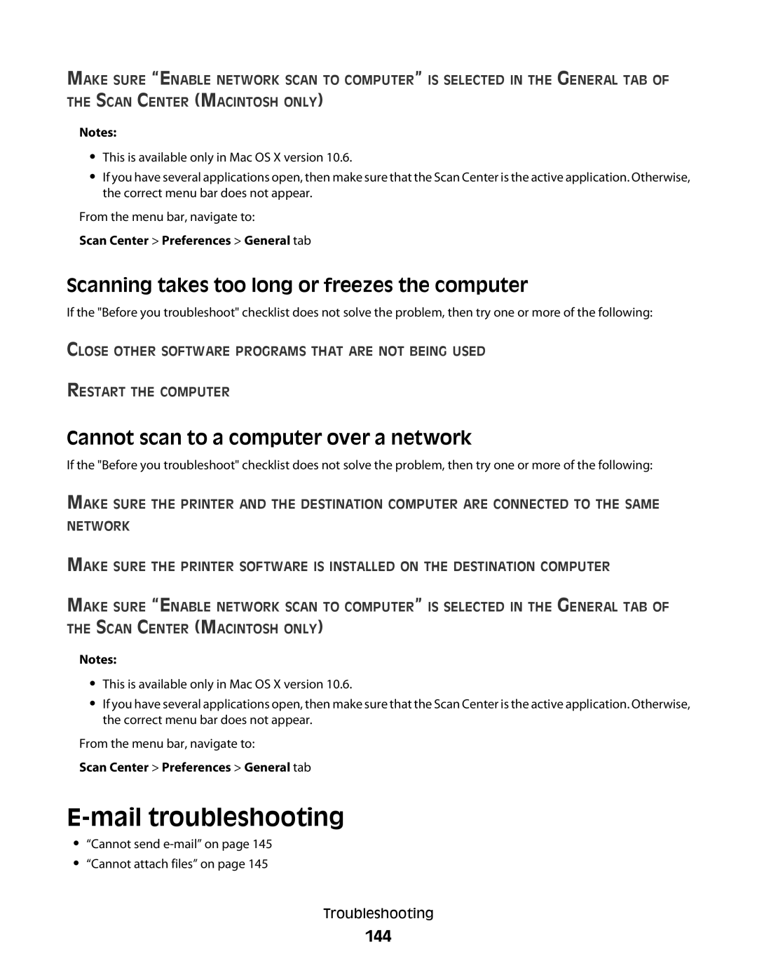 Lexmark S800 manual Mail troubleshooting, Scanning takes too long or freezes the computer, 144 