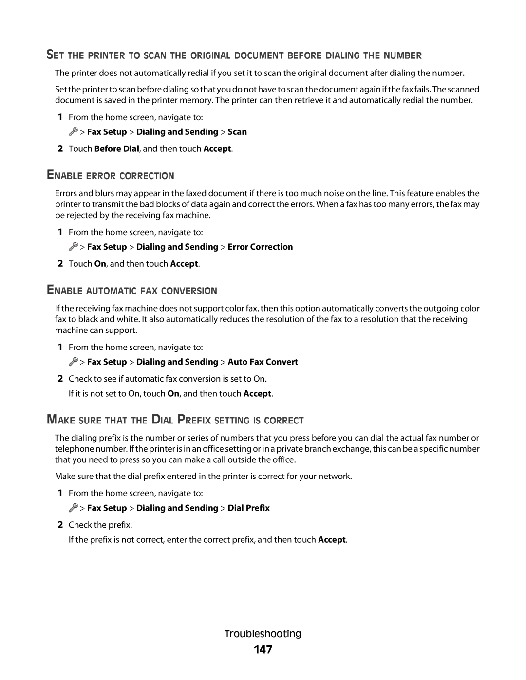 Lexmark S800 manual 147, Enable Error Correction, Enable Automatic FAX Conversion 