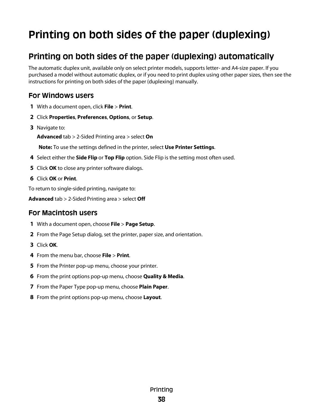 Lexmark S800 manual Printing on both sides of the paper duplexing automatically 