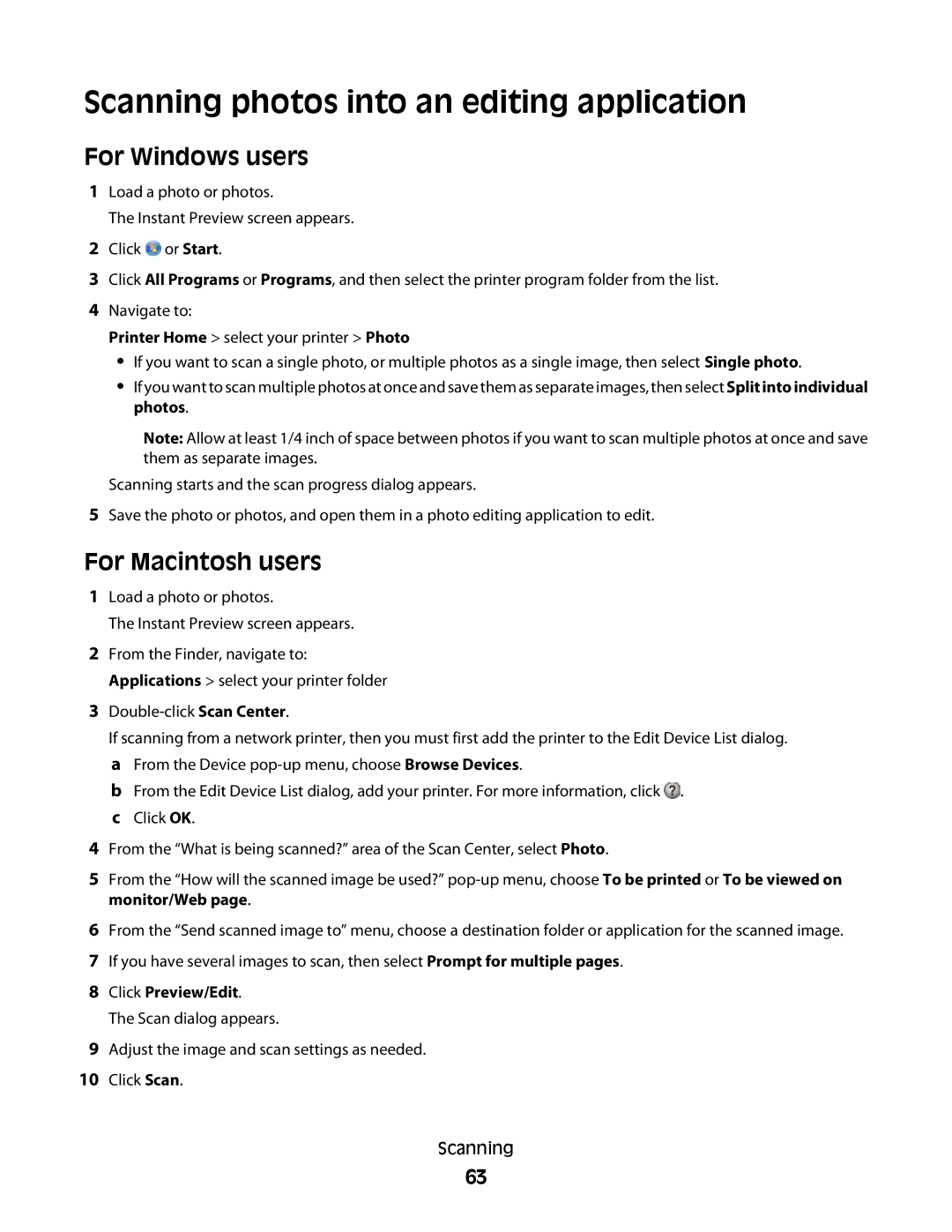 Lexmark S800 manual Scanning photos into an editing application, Click Preview/Edit 