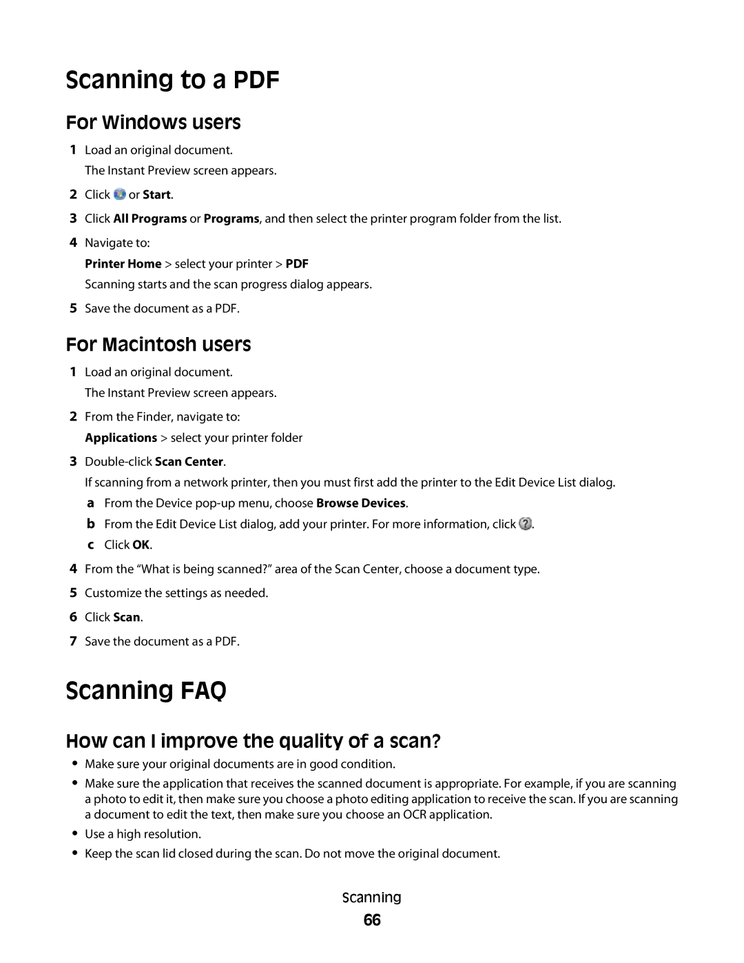 Lexmark S800 manual Scanning FAQ, How can I improve the quality of a scan? 