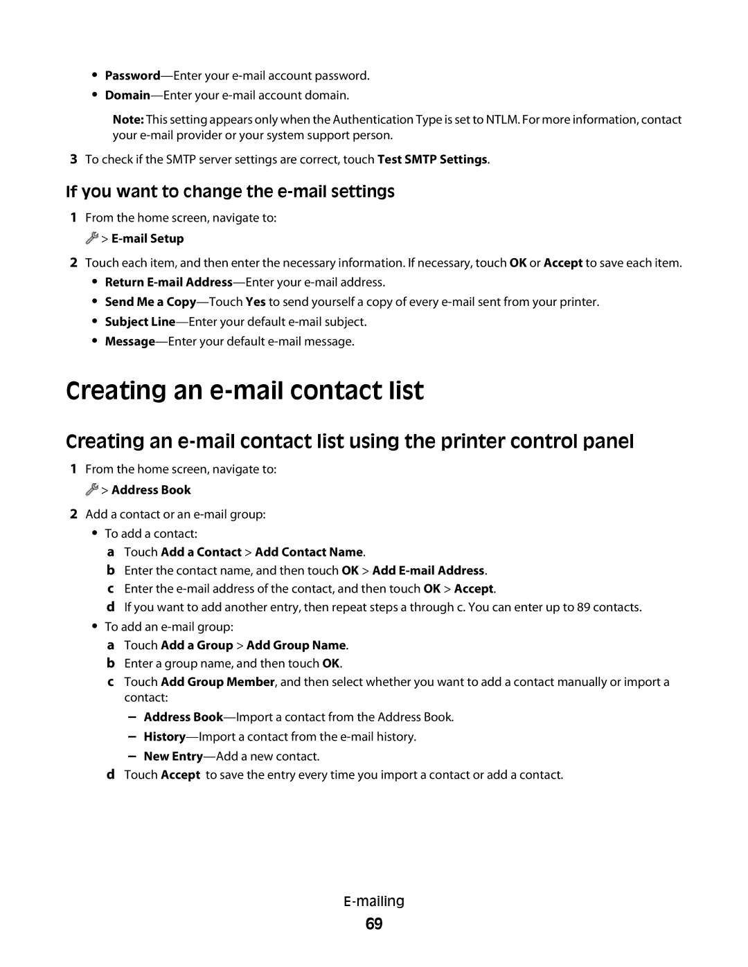 Lexmark S800 manual Creating an e-mail contact list, If you want to change the e-mail settings 