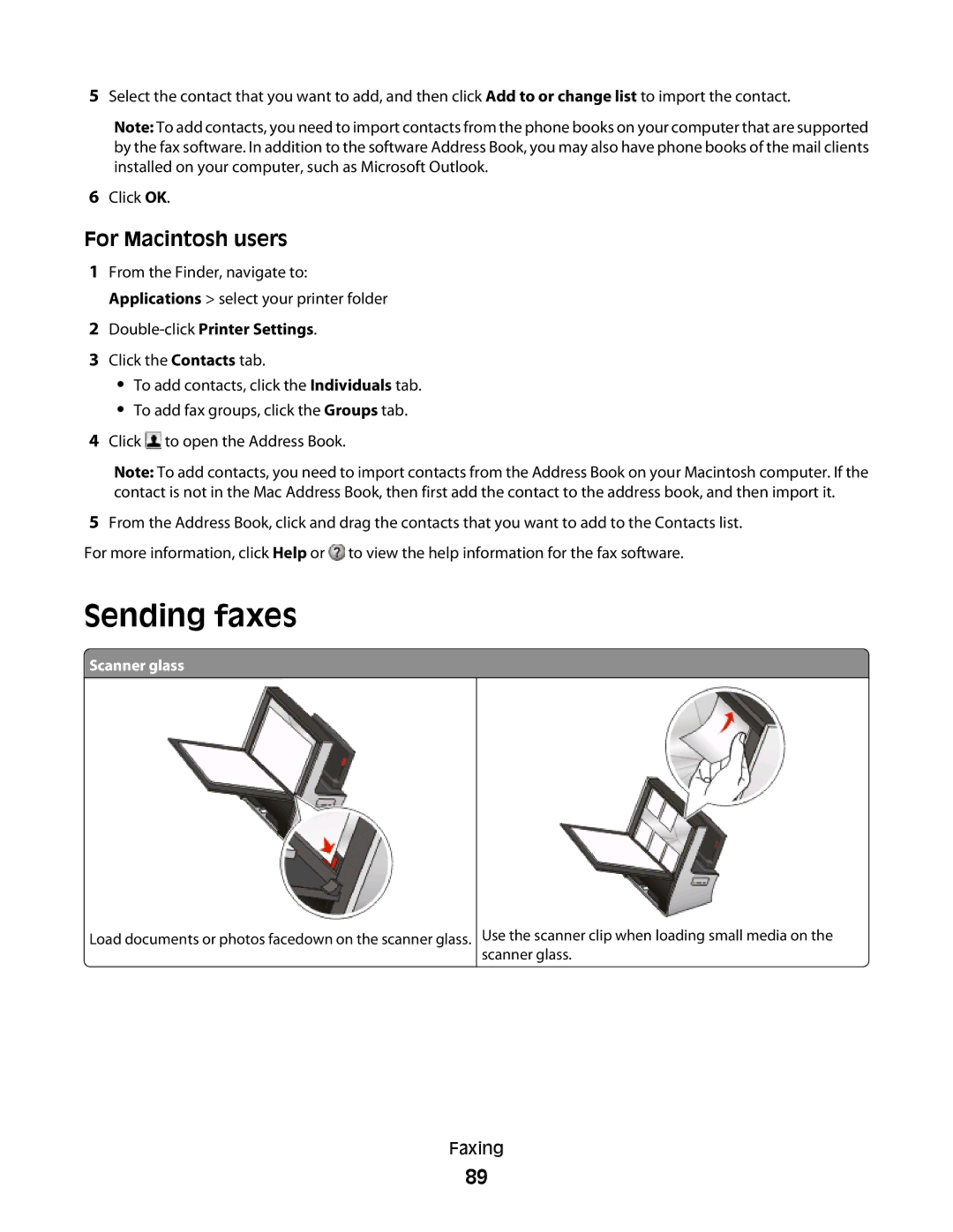 Lexmark S800 manual Sending faxes, For Macintosh users 