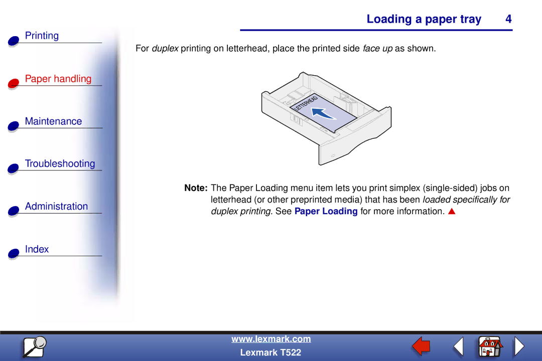 Lexmark T522 manual Loading a paper tray 