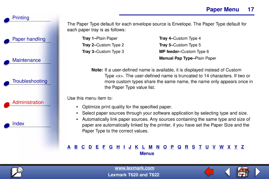 Lexmark T622, T620 manual Manual Pap Type- Plain Paper 