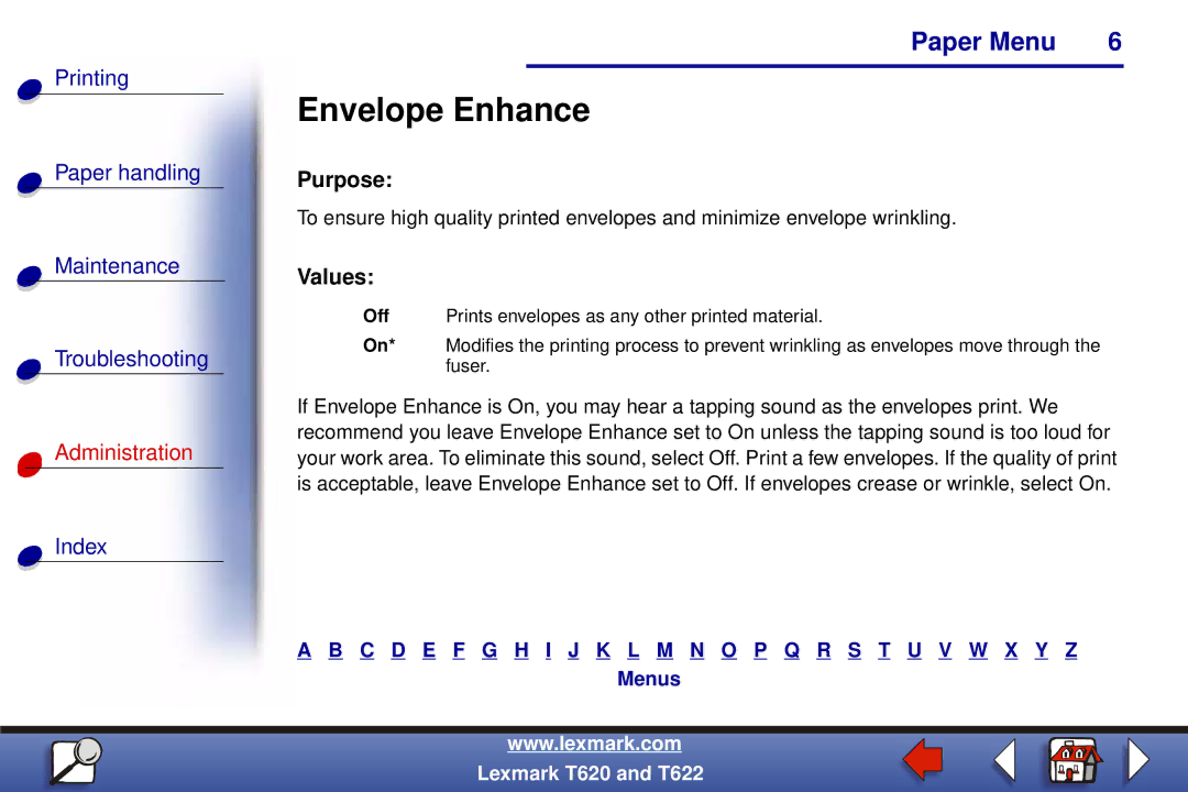 Lexmark T620, T622 manual Envelope Enhance 