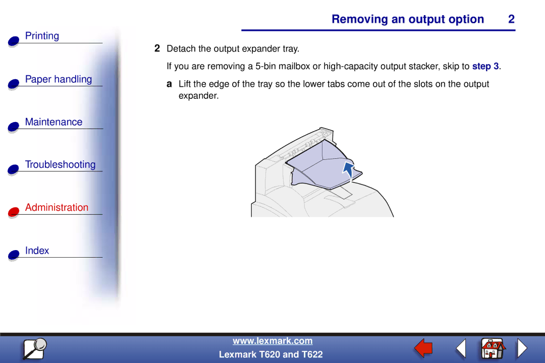 Lexmark T620, T622 setup guide Removing an output option 