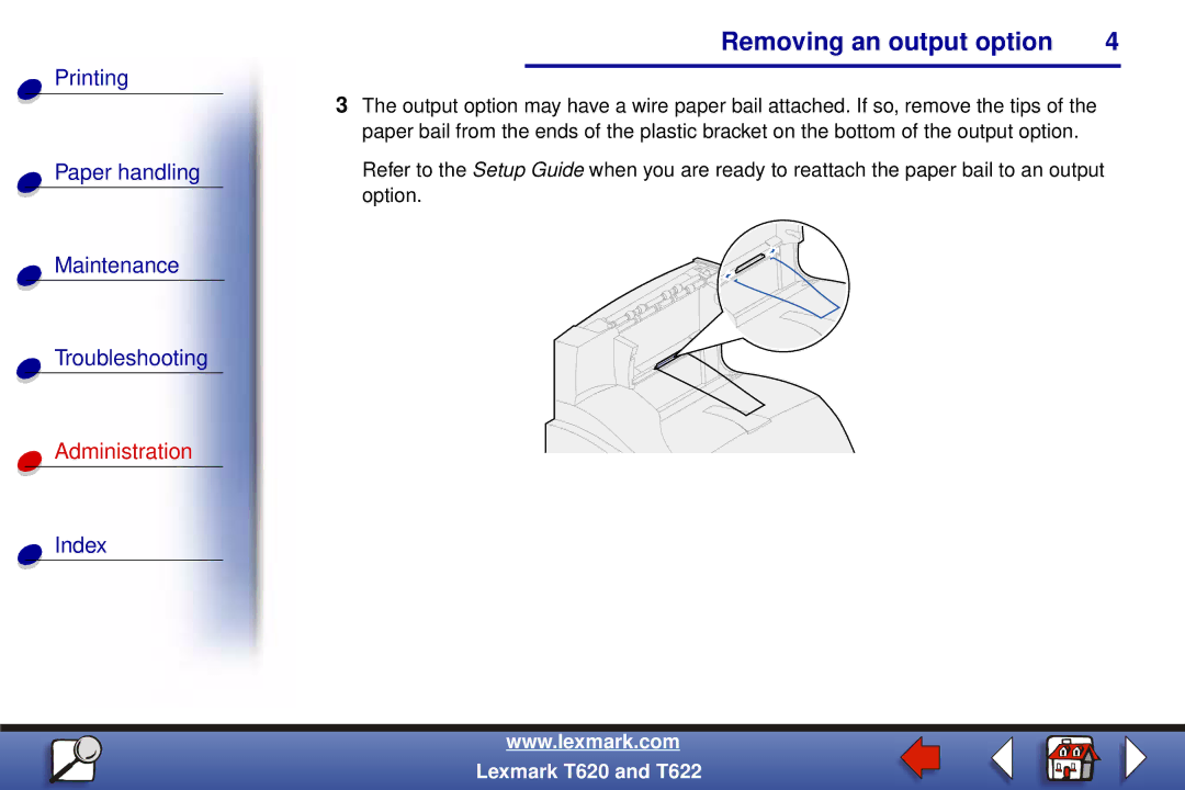 Lexmark T620, T622 setup guide Removing an output option 