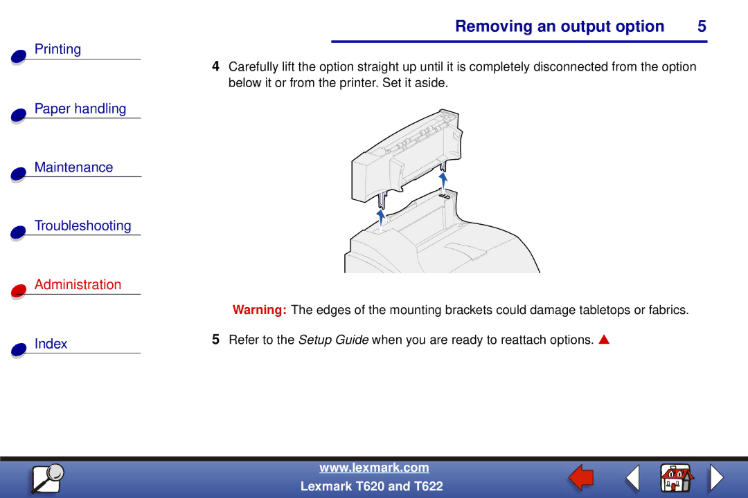 Lexmark T622, T620 setup guide Removing an output option 