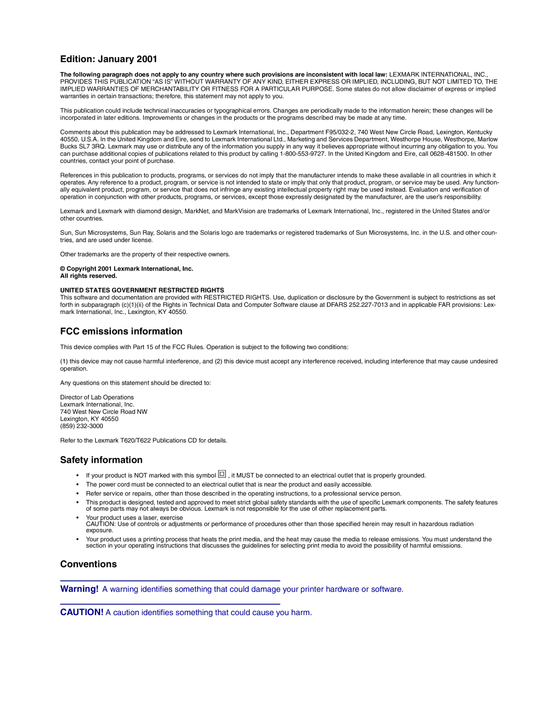 Lexmark T620, T622 setup guide Conventions 